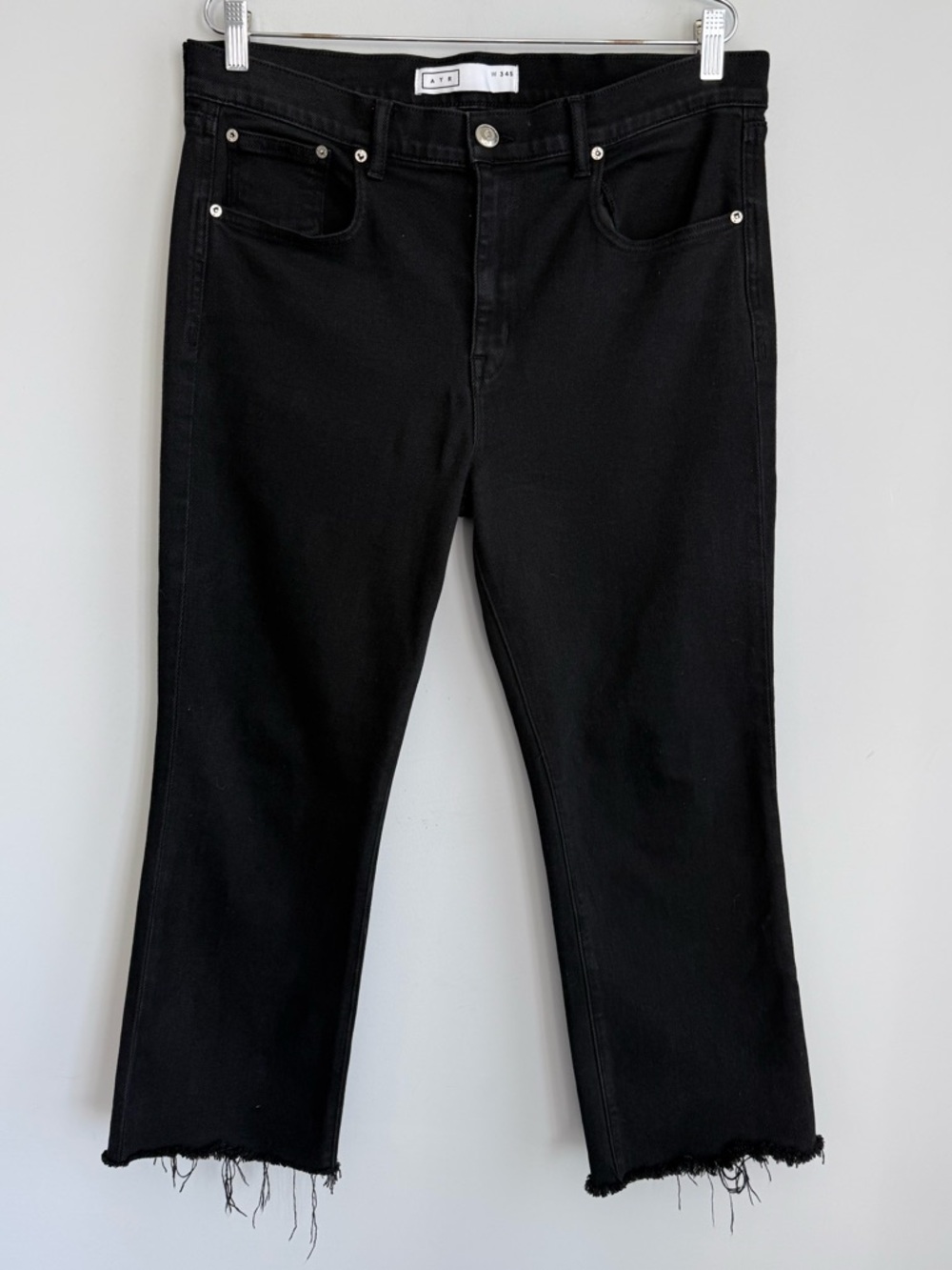 AYR The Pop Black High Rise Straight Leg Jeans Raw Hem Cropped Short 34 S Short - Picture 2 of 16